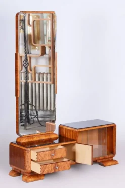 Coiffeuse Art Déco en placage de rosewood et de noyer avec miroir, France, années 1920