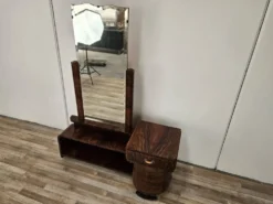 Coiffeuse Art Déco en racine de noyer avec miroir