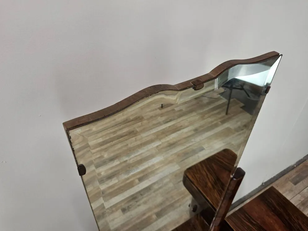Coiffeuse Art Déco en racine de noyer avec miroir