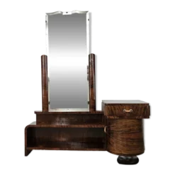 Coiffeuse Art Déco en racine de noyer avec miroir