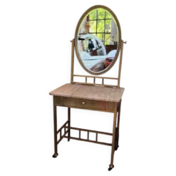 Coiffeuse Art Déco française vintage en laiton et marbre, années 1940
