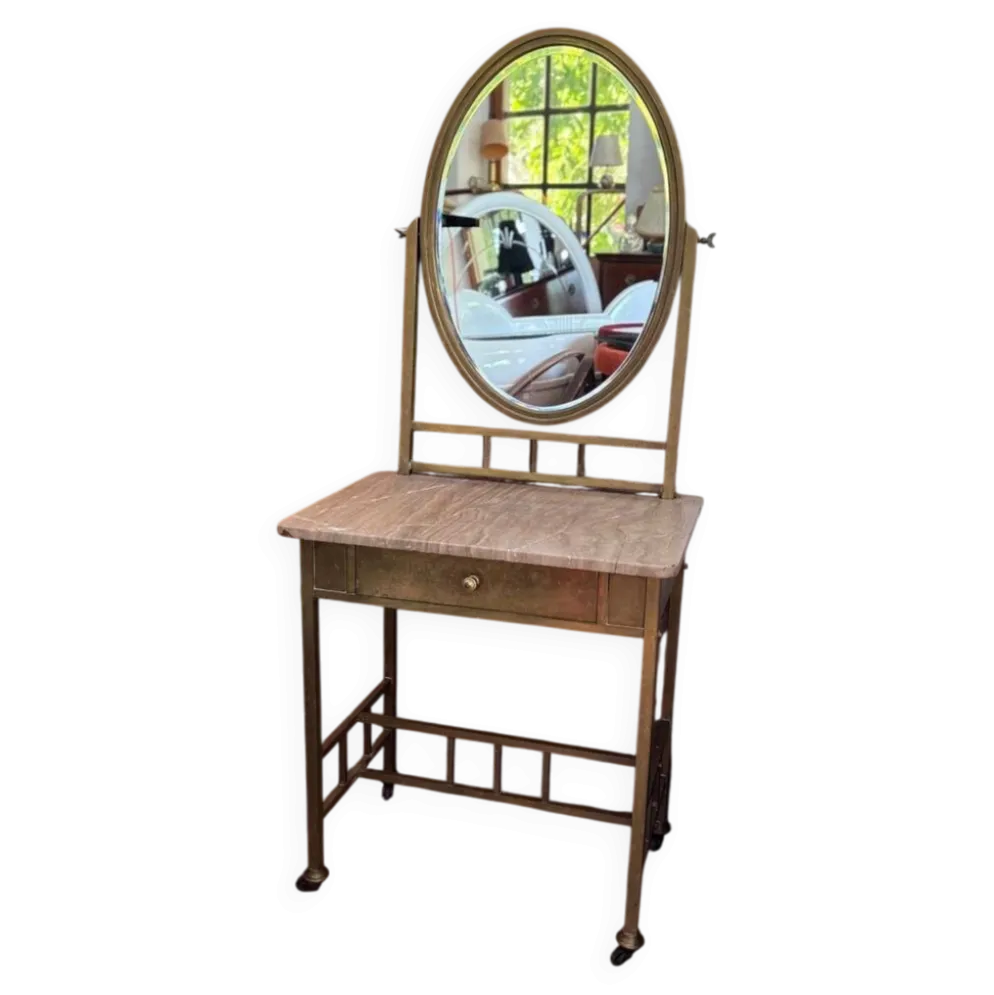 Coiffeuse Art Déco française vintage en laiton et marbre, années 1940