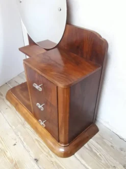 Coiffeuse Art Déco noyer massif placage 3 tiroirs miroir