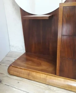 Coiffeuse Art Déco noyer massif placage 3 tiroirs miroir