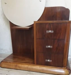 Coiffeuse Art Déco noyer massif placage 3 tiroirs miroir