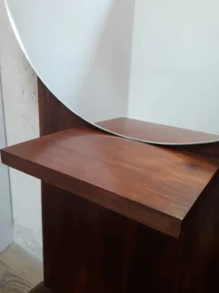Coiffeuse Art Déco noyer massif placage 3 tiroirs miroir