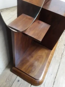 Coiffeuse Art Déco noyer massif placage 3 tiroirs miroir