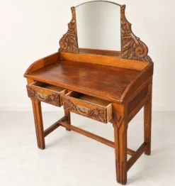 Coiffeuse Art Nouveau en bois sculpté avec miroir – début XXe