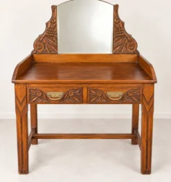 Coiffeuse Art Nouveau en bois sculpté avec miroir – début XXe