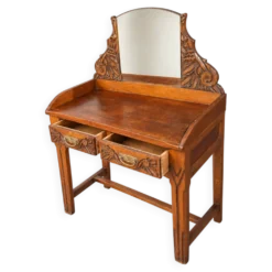 Coiffeuse Art Nouveau en bois sculpté avec miroir – début XXe
