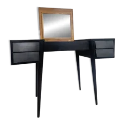 Coiffeuse/Bureau vintage des années 1950 en bois massif, style Gio Ponti avec miroir.