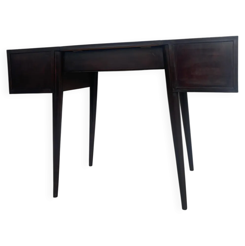 Coiffeuse/Bureau vintage des années 1950 en bois massif, style Gio Ponti avec miroir.