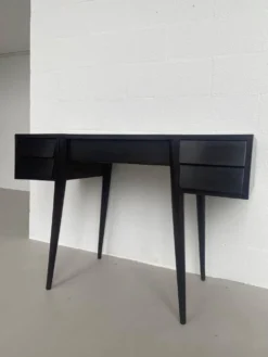 Coiffeuse/Bureau vintage des années 1950 en bois massif, style Gio Ponti avec miroir.