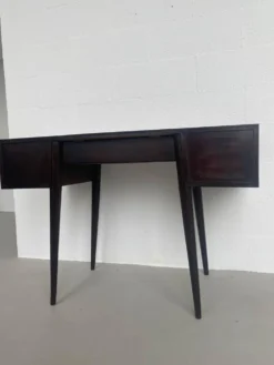Coiffeuse/Bureau vintage des années 1950 en bois massif, style Gio Ponti avec miroir.