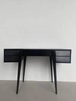 Coiffeuse/Bureau vintage des années 1950 en bois massif, style Gio Ponti avec miroir.