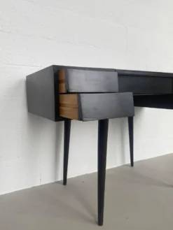 Coiffeuse/Bureau vintage des années 1950 en bois massif, style Gio Ponti avec miroir.