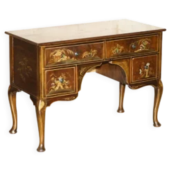Coiffeuse chinoise circa 1920 en noyer avec décoration Chinoiserie