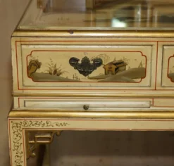 Coiffeuse chinoiserie en noyer avec tabouret