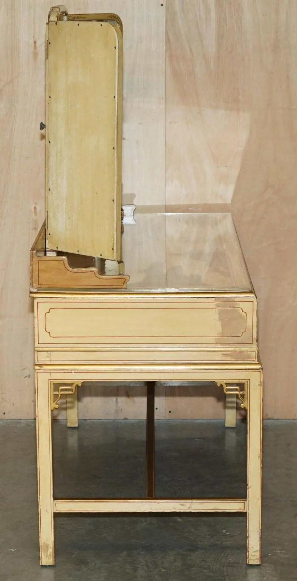 Coiffeuse chinoiserie en noyer avec tabouret