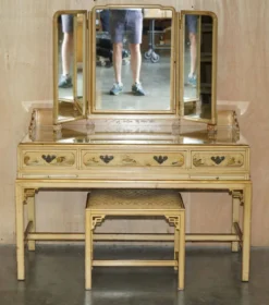 Coiffeuse chinoiserie en noyer avec tabouret