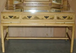 Coiffeuse chinoiserie en noyer avec tabouret