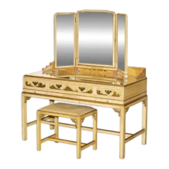 Coiffeuse chinoiserie en noyer avec tabouret