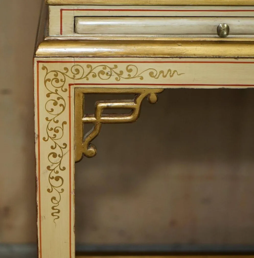 Coiffeuse chinoiserie en noyer avec tabouret