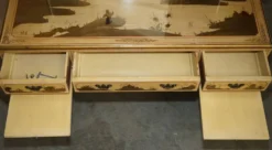 Coiffeuse chinoiserie en noyer avec tabouret