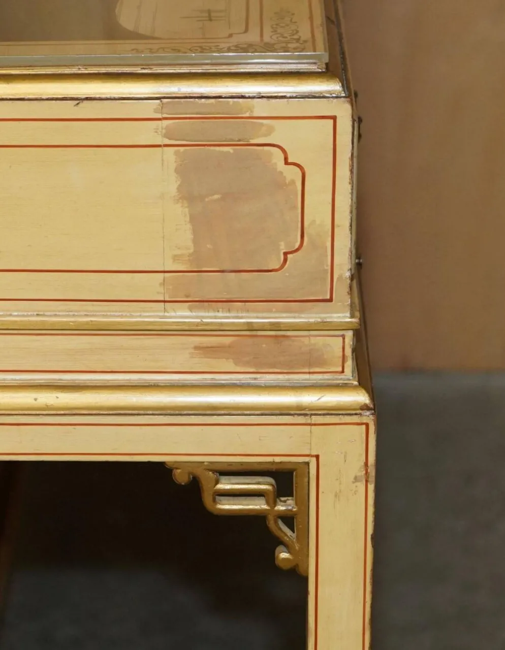 Coiffeuse chinoiserie en noyer avec tabouret