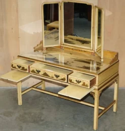 Coiffeuse chinoiserie en noyer avec tabouret