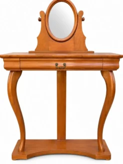 Coiffeuse Console en merisier avec miroir ovale orientable
