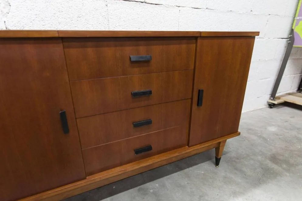 Coiffeuse enfilade teck 1960 4 tiroirs 2 portes et miroir