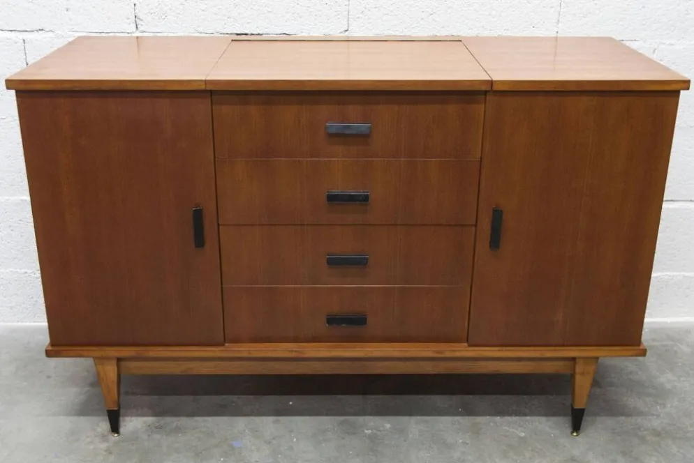 Coiffeuse enfilade teck 1960 4 tiroirs 2 portes et miroir