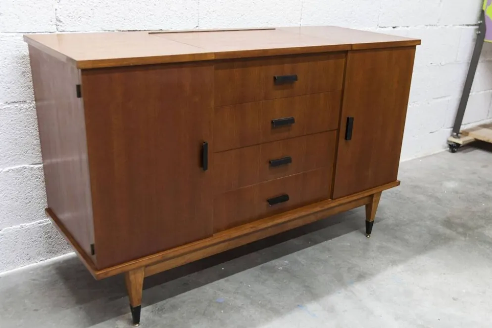 Coiffeuse enfilade teck 1960 4 tiroirs 2 portes et miroir