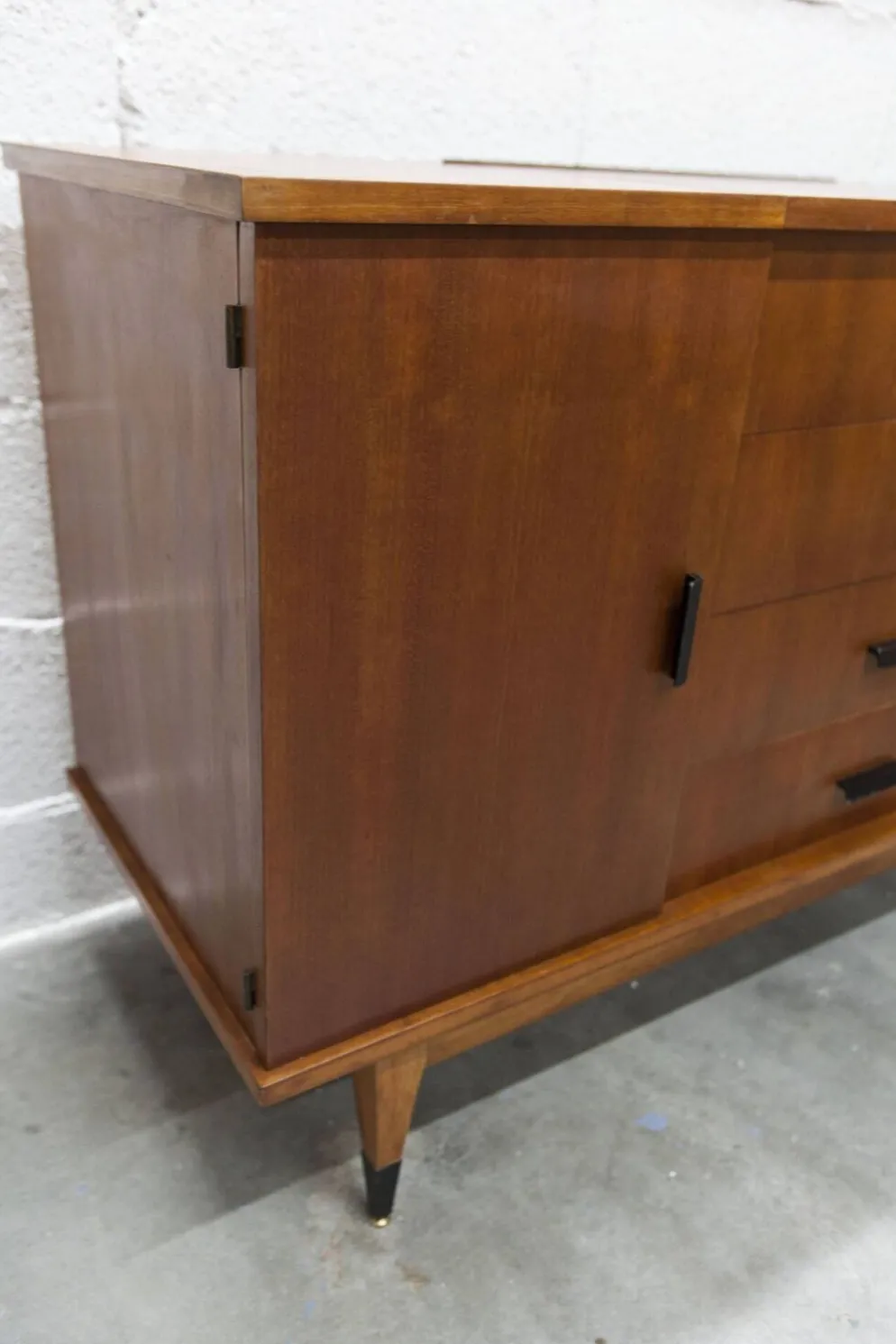Coiffeuse enfilade teck 1960 4 tiroirs 2 portes et miroir
