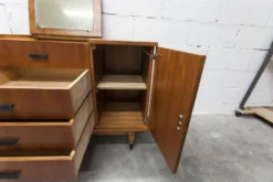 Coiffeuse enfilade teck 1960 4 tiroirs 2 portes et miroir
