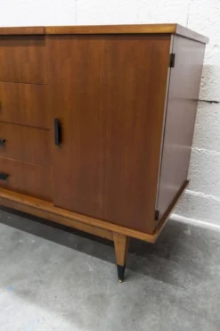 Coiffeuse enfilade teck 1960 4 tiroirs 2 portes et miroir