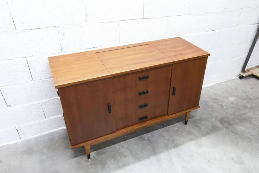 Coiffeuse enfilade teck 1960 4 tiroirs 2 portes et miroir