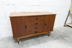Coiffeuse enfilade teck 1960 4 tiroirs 2 portes et miroir
