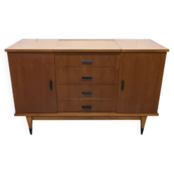 Coiffeuse enfilade teck 1960 4 tiroirs 2 portes et miroir