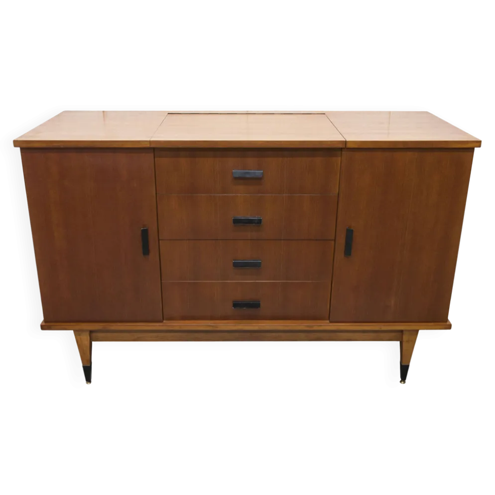 Coiffeuse enfilade teck 1960 4 tiroirs 2 portes et miroir