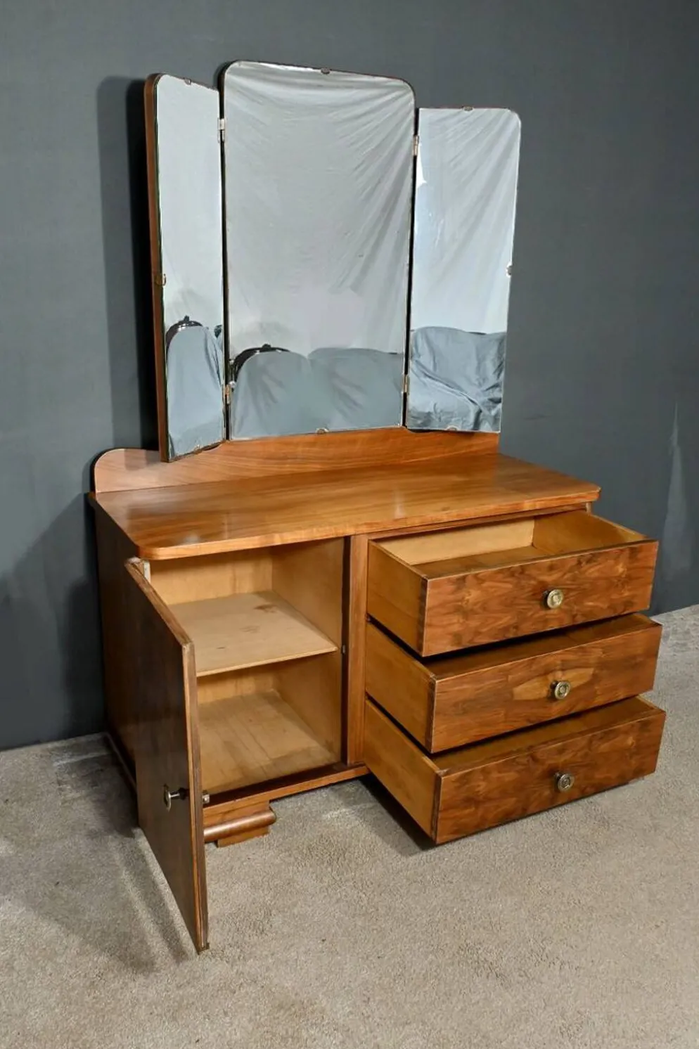 Coiffeuse en Ronce de Noyer, Art Déco - 1930