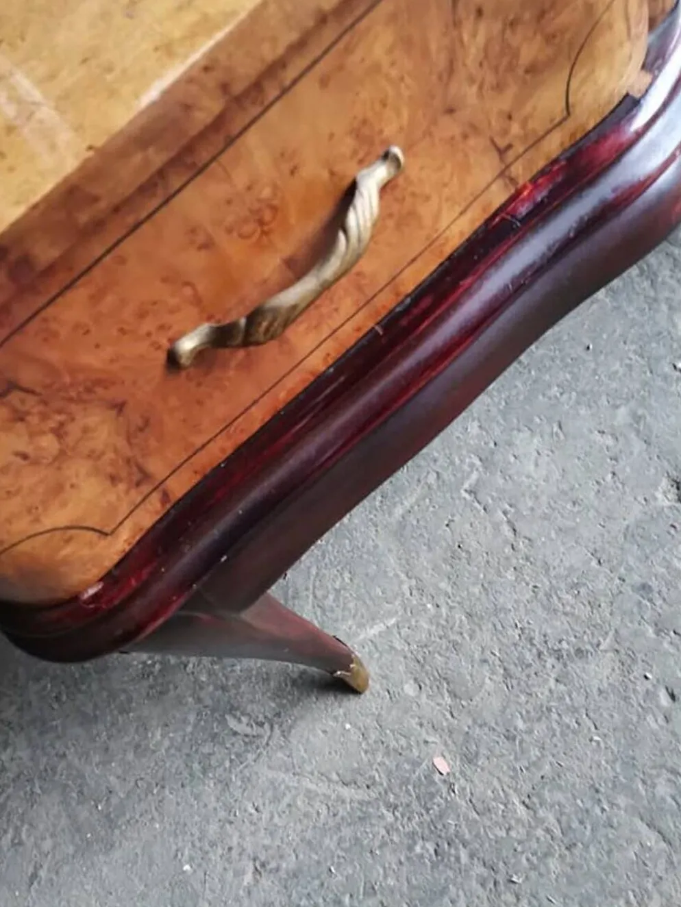 Coiffeuse italienne Mid-Century marron en bois et laiton avec grand miroir, années 1950