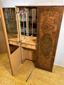 Coiffeuse/meuble de rangement style Hollywood vintage, aspect noyer italien