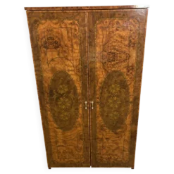 Coiffeuse/meuble de rangement style Hollywood vintage, aspect noyer italien