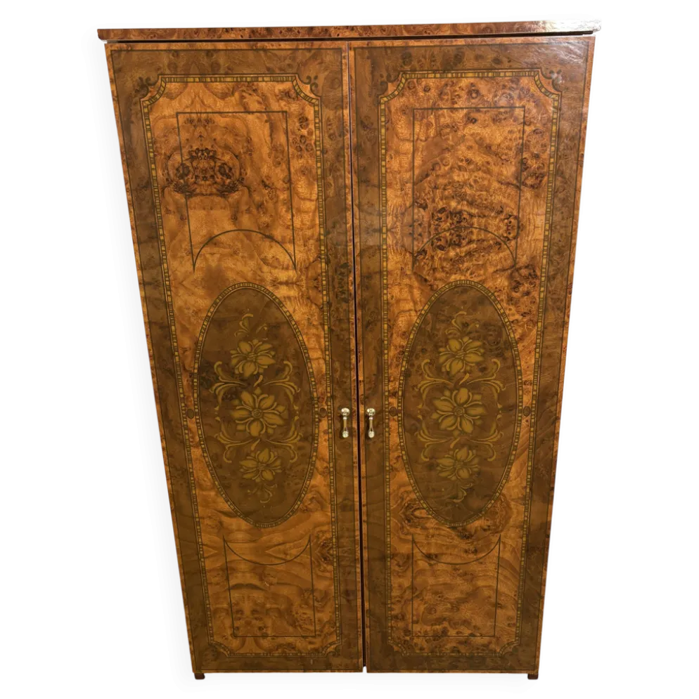 Coiffeuse/meuble de rangement style Hollywood vintage, aspect noyer italien