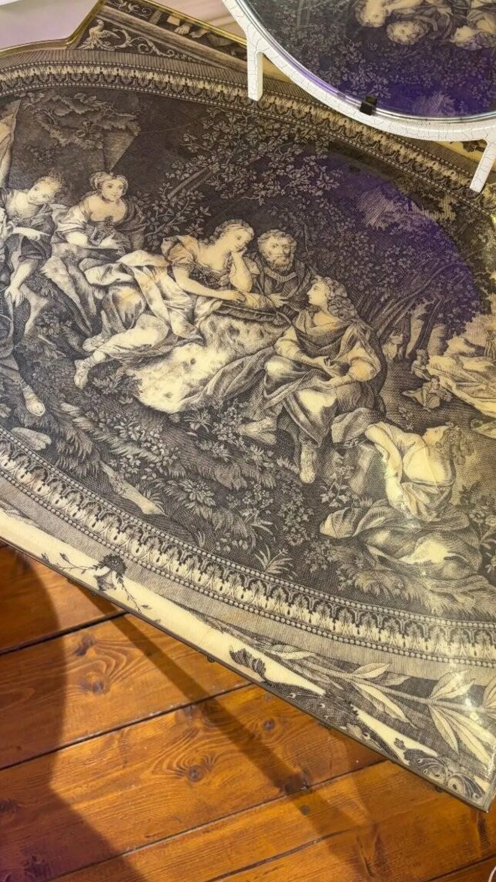 Coiffeuse originale - plateau au motif Toile de Jouy