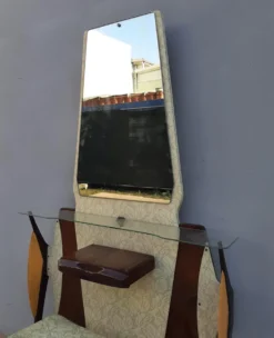 Coiffeuse ou meuble d’entrée vintage avec son siège années 1960
