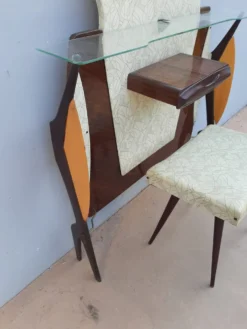 Coiffeuse ou meuble d’entrée vintage avec son siège années 1960