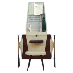 Coiffeuse ou meuble d’entrée vintage avec son siège années 1960
